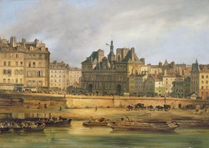 Hotel de Ville og dæmningen, Paris, 1828
