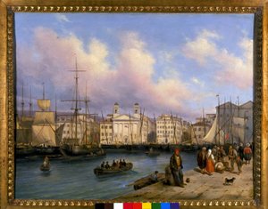 Udsigt over havnen i Trieste, maleri af G. Canelia