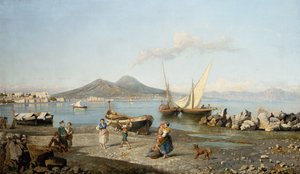 Udsigt over Napoli-bugten (olie på lærred) af Giuseppe Carelli