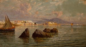 Napoli-bugten (olie på træ) af Giuseppe Carelli
