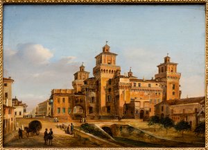 Ferrara Slot (olie på panel) af Giuseppe Chittò Barucchi
