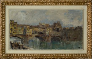 Ponte Vecchio i Firenze (oliemaleri på lærred)