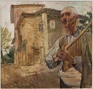 Mand med pibe (olie på lærred) af Giuseppe Graziosi