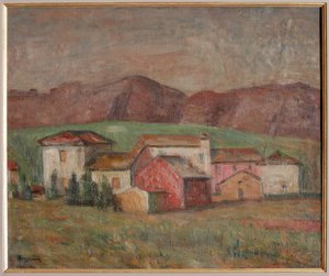 Landsby ved foden af bjergene (olie på lærred) af Giuseppe Graziosi