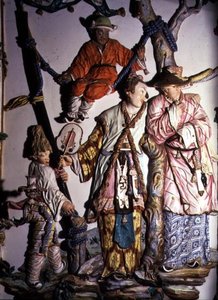 Salon Chino (kinesisk værelse) detalje af figurer af et kinesisk par og legende børn, 1769 (porcelæn) (se også 93237, 93239) af Giuseppe Gricci