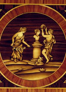 Forsoningsritual hos Herm of Mercury, detalje fra kommode i valnød, ahorn, buksbom, oliven, rose og palisander, af Giuseppe Maggiolini (1738-1814), Italien