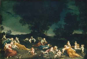 Amorer afvæbner sovende nymfer, ca. 16901705. af Giuseppe Maria Crespi