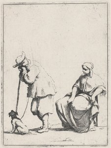 Stående Bonde med en Hund og en siddende Kvinde af Giuseppe Maria Crespi