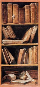 Stilleben bibliotek med musikbøger. Maleri af Giuseppe Maria Crespi dit lo Spagnolo (spanieren) (1665-1747) 1715 Bologna, Musikkonservatoriet