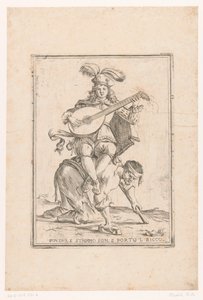 De arme draagt ​​de rijke Fattig, og jeg er vrøvl, og jeg bragte den rige mand (titel på objekt) This is the world (serietitel) af Giuseppe Maria Mitelli