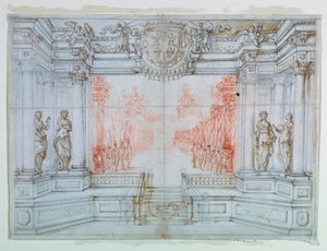 Tegning, scenografi: Ballet Cele, 1674 af Giuseppe Maria Mitelli