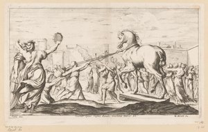 Trojansk hest er bragt ind Scandit equus ruptos Fatalis machina muros (titel på objekt) Wanderings of Aeneas (serietitel) L