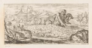 Polyphemus achtervolgt de vloot af Aeneas Her er Polyphemus til stede, rædselsfuld, skridende over sletten (titel på objekt) Omzwervingen van Aeneas (serietitel) L