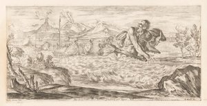 Polyphemus achtervolgt de vloot af Aeneas Her er Polyphemus til stede, rædselsfuld, skridende over sletten (titel på objekt) Omzwervingen van Aeneas (serietitel) L