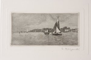Både i lagunen (ætsning på hvidbog)