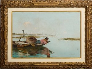Ro, venetiansk lagune (olie på lærred) af Giuseppe Miti Zanetti
