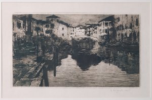 Fiskemarkedskanalen i Chioggia (ætsning på hvidt papir)