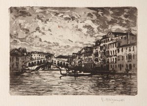 Rialtobroen i Venedig (radering og akvatinte på hvidt papir)