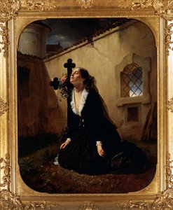 Beklagende tab af elskede eller oberst Manaras hustru ved sin mands grav, af Giuseppe Molteni (1800-1867), olie på lærred