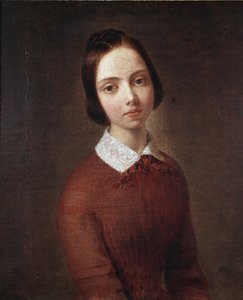 Portræt af en ung pige (olie på lærred af Giuseppe Molteni