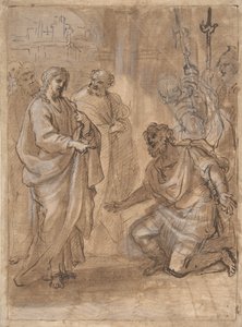 Christ and the Centurion recto, figur vinker til afgående skib verso., n.d..