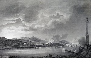 Genova bliver bombarderet af engelsk flåde, 25. maj 1800, stålstik fra tegning af Giuseppe Pietro Bagetti (1764-1831), Paris