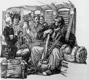 Tartarin i en vogn til Tartarin på Alperne af Alphonse Daudet, Milano af Giuseppe Porcheddu