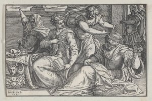 Lucretia instruerer sine døtre i håndarbejde, 1557. af Giuseppe Porta