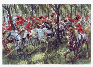 Den amerikanske uafhængighedskrig (1775-1783): de amerikanske nybyggeres angreb - Den amerikanske uafhængighedskrig - Illustration af Giuseppe Rava af Giuseppe Rava