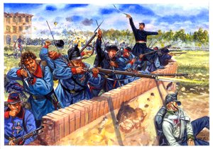 Risorgimento, Første italienske uafhængighedskrig, italienske studerende under slaget ved Curtatone og Montanara den 29. maj 1848 - Første italienske uafhængighedskrig, italienske studerende under slaget ved Curtatone og Montanara, den 29. maj 1848 - Illus af Giuseppe Rava