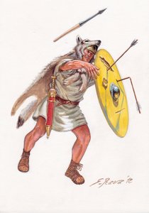 Roman antiquite (republik): velite (let infanterist fra de fattige århundreder) i den romerske hær - velites fra den romerske republik - Illustration af Giuseppe Rava af Giuseppe Rava