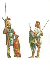 Romersk triarius og Hannibals latinamerikanske fodboldsoldat af Giuseppe Rava