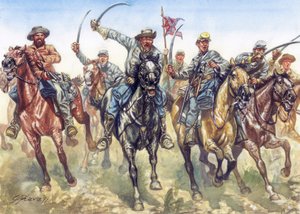 Separationskrigen (1861-1865) - Den amerikanske borgerkrig: Konføderationens kavaleri angriber - Illustration af Giuseppe Rava af Giuseppe Rava