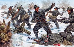 Anden Verdenskrig, den russiske front: Italienske alpejægere i Rusland i januar 1943 - Anden Verdenskrig, russisk front: de italienske alpejægere i Rusland, januar 1943 - Illustration af Giuseppe Rava af Giuseppe Rava