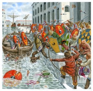 Visigoterne invaderer Ostia 410 f.Kr. af Giuseppe Rava