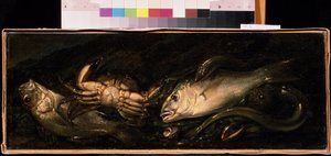 "Still Life with Fish and Crab" Maleri af Giuseppe Recco (1634-1695) Mikhail Kroshitsky Art Museum, Sevastopol (Sevastopol) Ukraine
