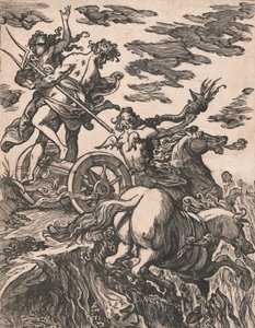 Voldtægt af Persefone med Pluto til hest til højre, 1590-1607.