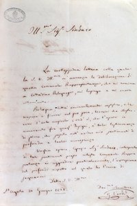 Håndskrevet brev fra Giuseppe Verdi til Bolognas borgmester, da han blev æresborger, 20. juni