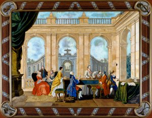 Panel i pietre dure inlay, der forestiller musik