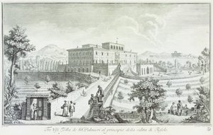 Villa Palmieri i Fiesole, af Giuseppe Zocchi (1711-1767), Udsigt over villaerne og omgivelserne i Toscana, Italien