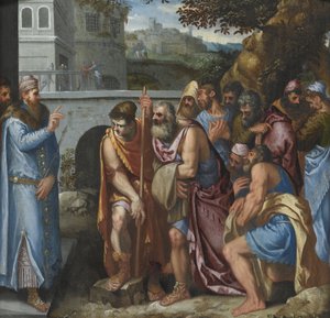 Joseph og hans brødre par Salviati, Giuseppe (1520-1575). Olie på træ, størrelse: 62x62 af Giuseppe della Porta Salviati