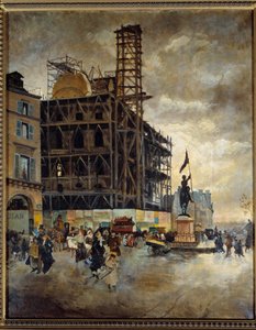 Place de pyramides konstruktion af Marsan-pavillonen (Paris) i 1880. Maleri Guiseppe Nittis (1846-1884) Ec. Ital