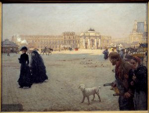 Place du Carrousel-ruinerne af Tuilerierne i 1882. Bord med udsigt over Paris. Maleri af Guiseppe Nittis (1846 - 1884)