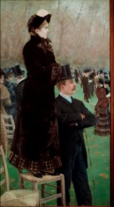 Løbene ved Bois de Boulogne Tilskuere ser hestevæddeløb af Giuseppe or Joseph de Nittis