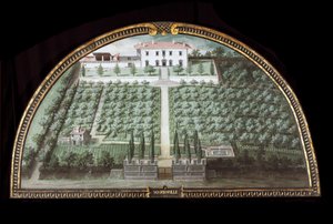 Udsigt over Villa di Marignolle nær Firenze, Italien (Tempera