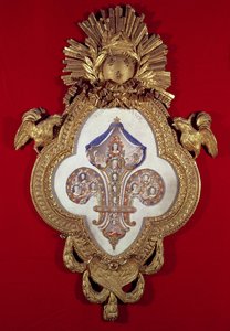 Fleur de France, genealogisk træ med tretten portrætter af Ludvig XV (1710-74) og hans efterkommere i en fleur-de-lys formet ramme, 1765 (guld og emalje)