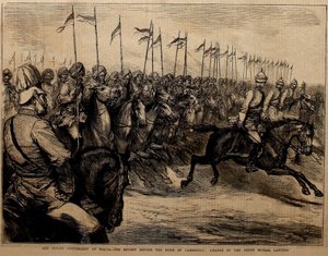 Vores indiske kontingent på Malta, gennemgangen foran hertugen af Cambridge, ansvaret for Ninth Bengal Lancers. af Godefroy Durand