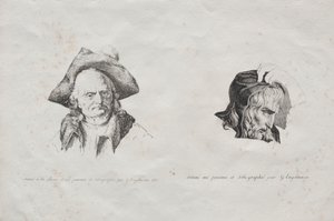Samling af litografiske essays: To hoveder af Godefroy Engelmann