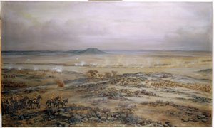 Angrebet på Cronjes styrke ved Vedute Drift nær Paardeberg, 1900 af Godfrey Douglas Giles