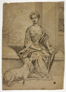 Portræt af hofdame med mastiff af Godfrey Kneller
